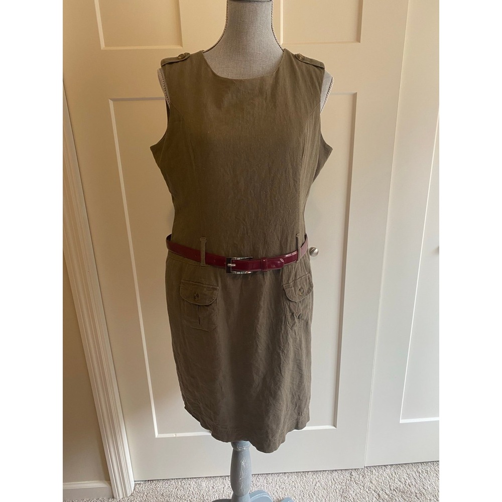 Chapter One Dress Olive Khaki Green Linen Blend Utility Size 14 s1